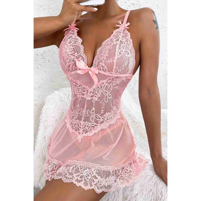 Merry See Dantel Gecelik Babydoll İç giyim Pembe