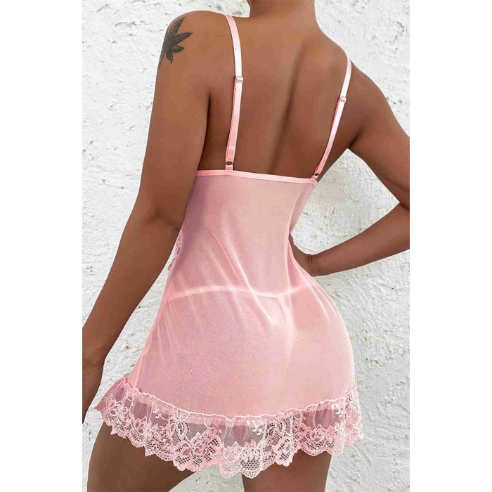 Merry See Dantel Gecelik Babydoll İç giyim Pembe