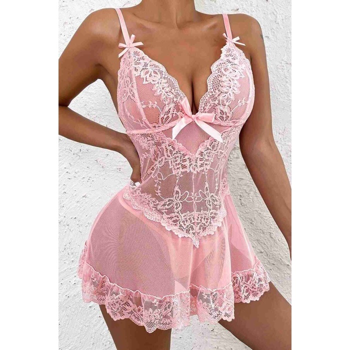 Merry See Dantel Gecelik Babydoll İç giyim Pembe