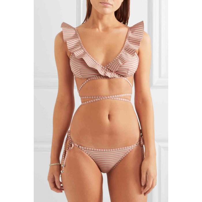 Angelsin Fırfırlı Çizgili Bikini Takım