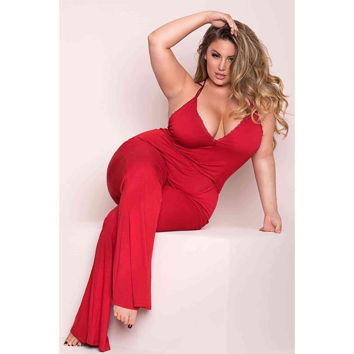 Merry See Büyük Beden Kırmızı Pijama Tulum