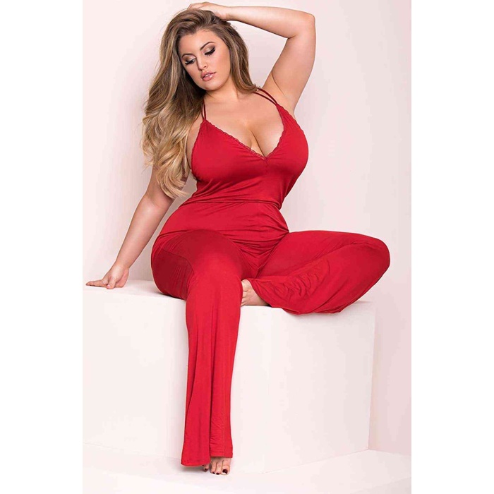 Merry See Büyük Beden Kırmızı Pijama Tulum