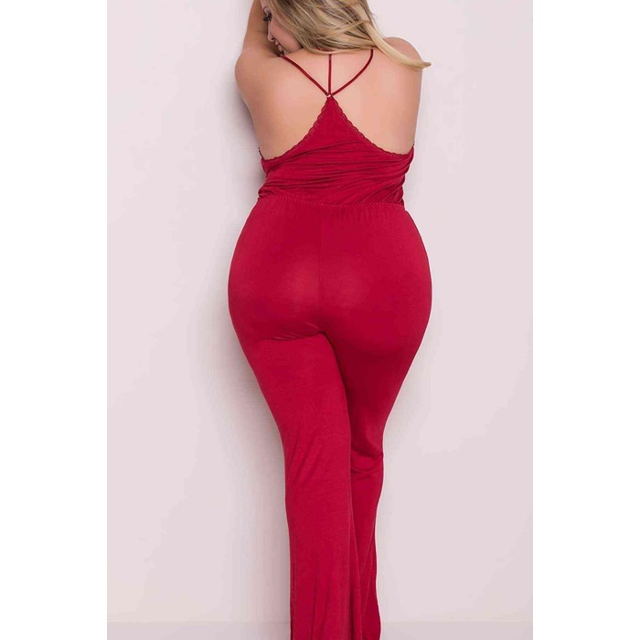 Merry See Büyük Beden Kırmızı Pijama Tulum