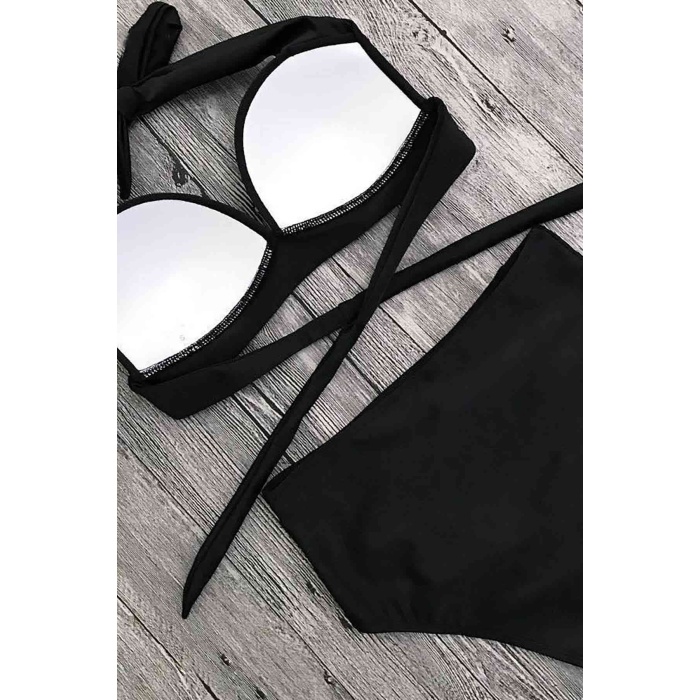 Angelsin Yüksek Bel Siyah Bikini Takım