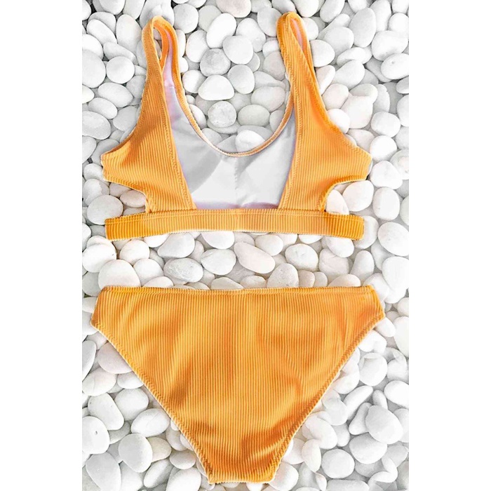 Angelsin Özel Kumaş Bikini Takım Sarı
