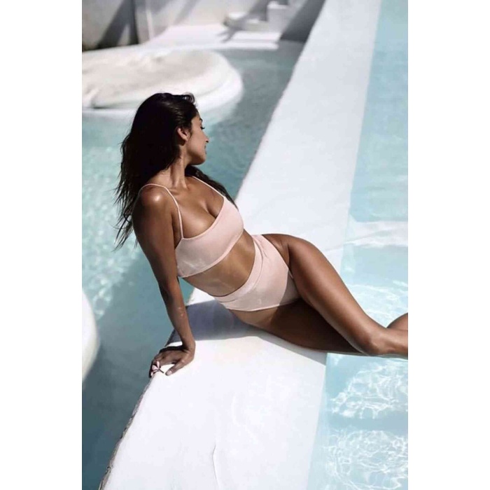 Angelsin V Kesim Yüksek Bel Bikini Takım Pembe