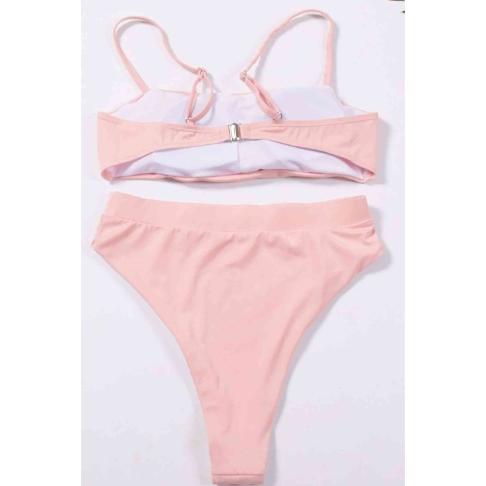 Angelsin V Kesim Yüksek Bel Bikini Takım Pembe