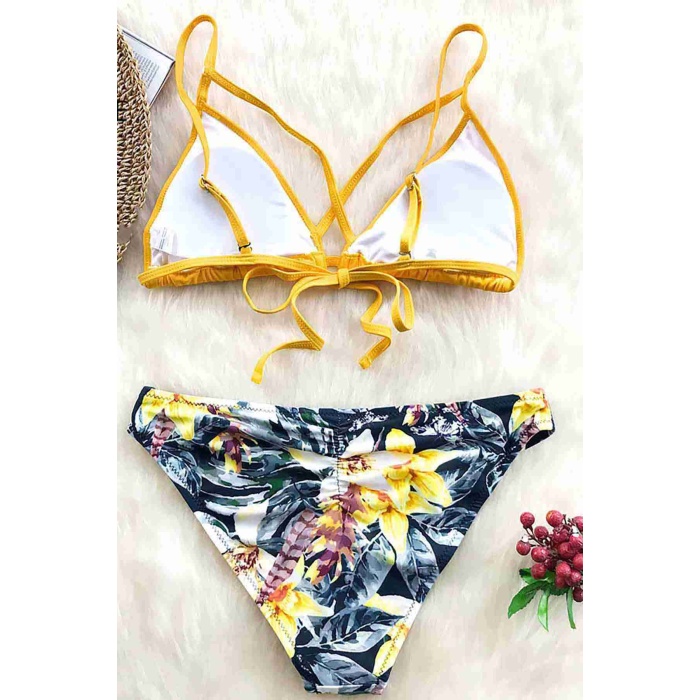 Angelsin Baskılı Üstü Sarı Bikini Takım Çok Renkli