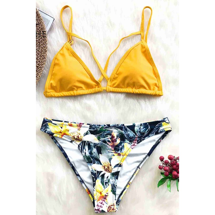 Angelsin Baskılı Üstü Sarı Bikini Takım Çok Renkli