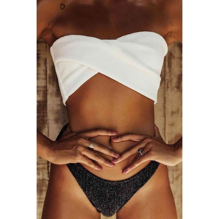 Angelsin Altı Simli Üstü Beyaz Bikini Takım Çok Renkli