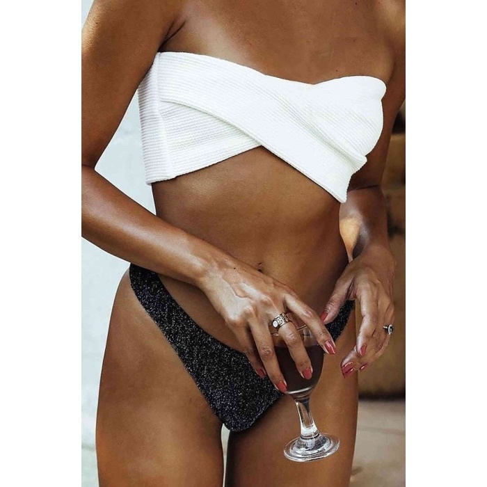 Angelsin Altı Simli Üstü Beyaz Bikini Takım Çok Renkli