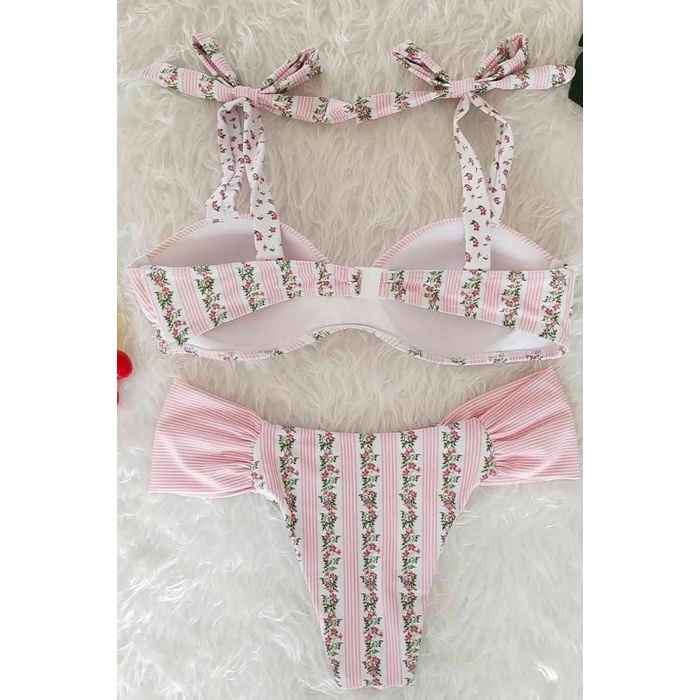 Angelsin Özel Tasarım Desenli Bikini Takım Pembe