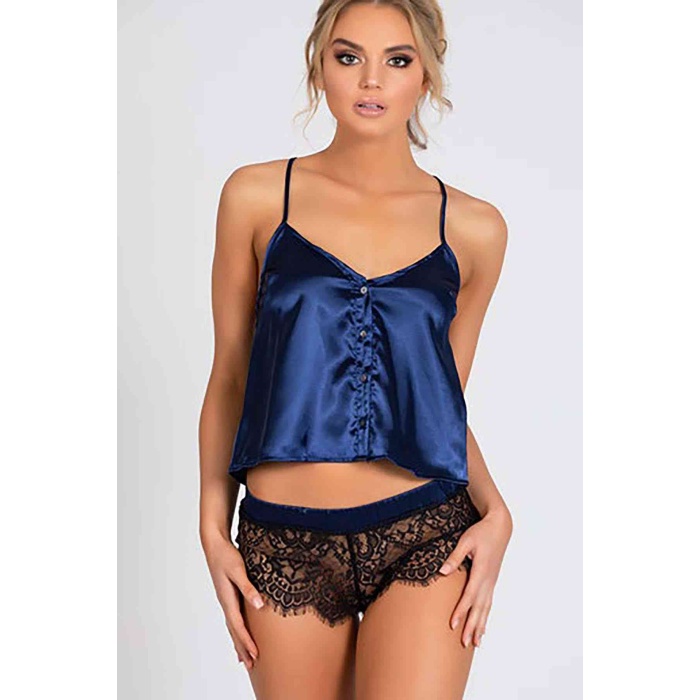 Merry See Dantelli Saten Şortlu Pijama Takım Lacivert