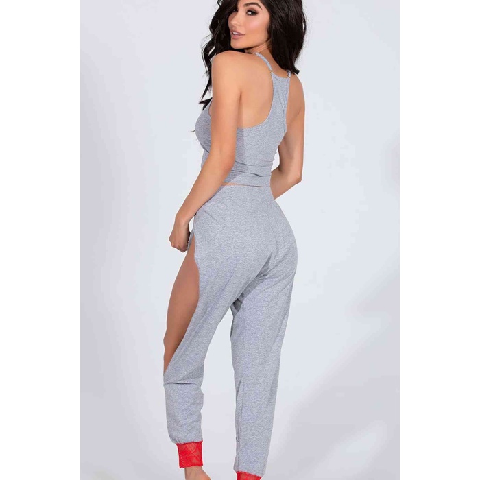 Merry See Özel Tasarım Dantel Kalp Tasarımlı Pijama Takım Gri