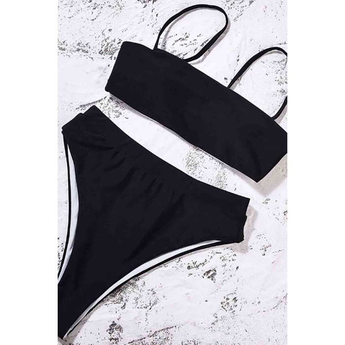 Angelsin V Kesim Yüksek Bel Bikini Takım Siyah