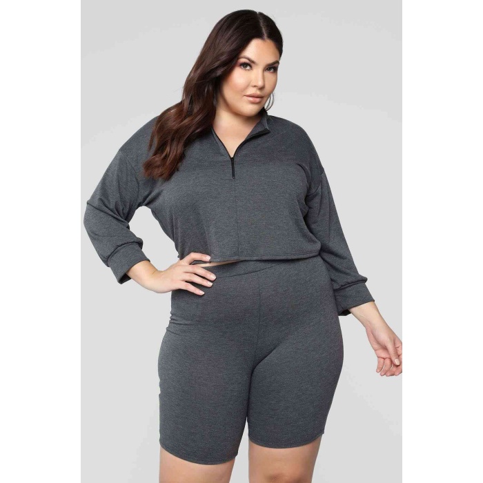 Merry See Penye Şortlu Fermuarlı Alt Üst Pijama Takım Gri