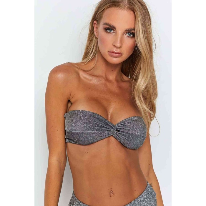 Angelsin Simli Straplez Bikini Alt Üst Takım Gri