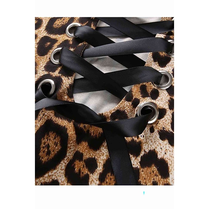 Merry See Sırt Detaylı Leopar Body Gecelik iç giyim Çok Renkli