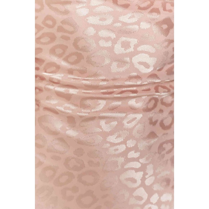 Merry See Baskılı Saten Mini Elbise Pembe
