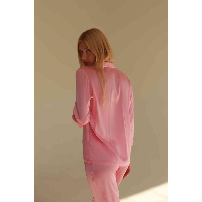Merry See Saten Pijama Takım Düğmeli Pembe