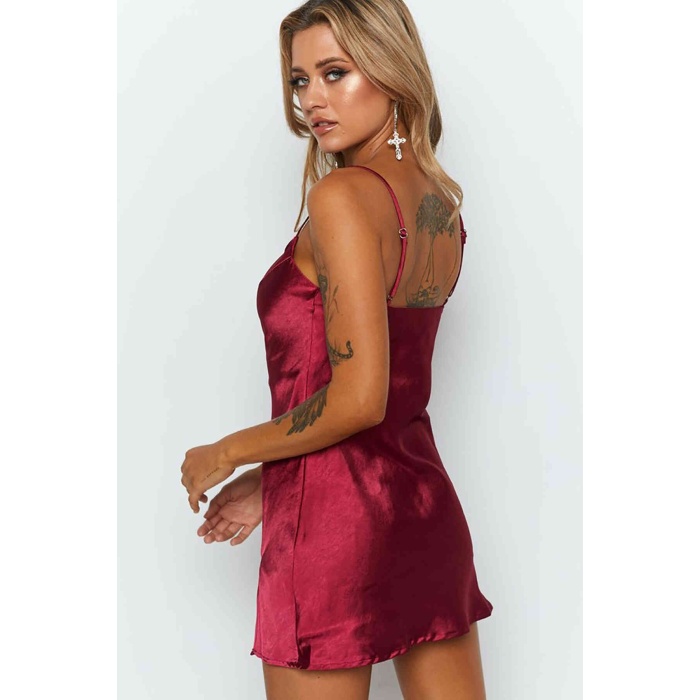 Merry See Yırtmaçlı Mini Saten Elbise Kırmızı