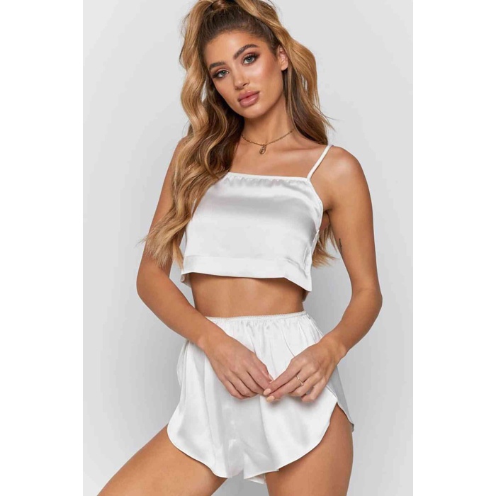 Merry See Saten Şortlu Pijama Takım Beyaz