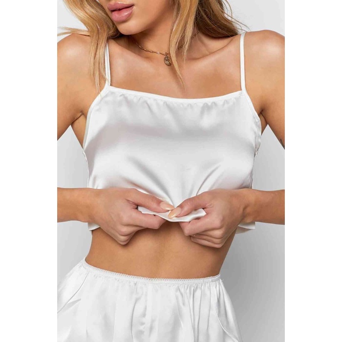 Merry See Saten Şortlu Pijama Takım Beyaz