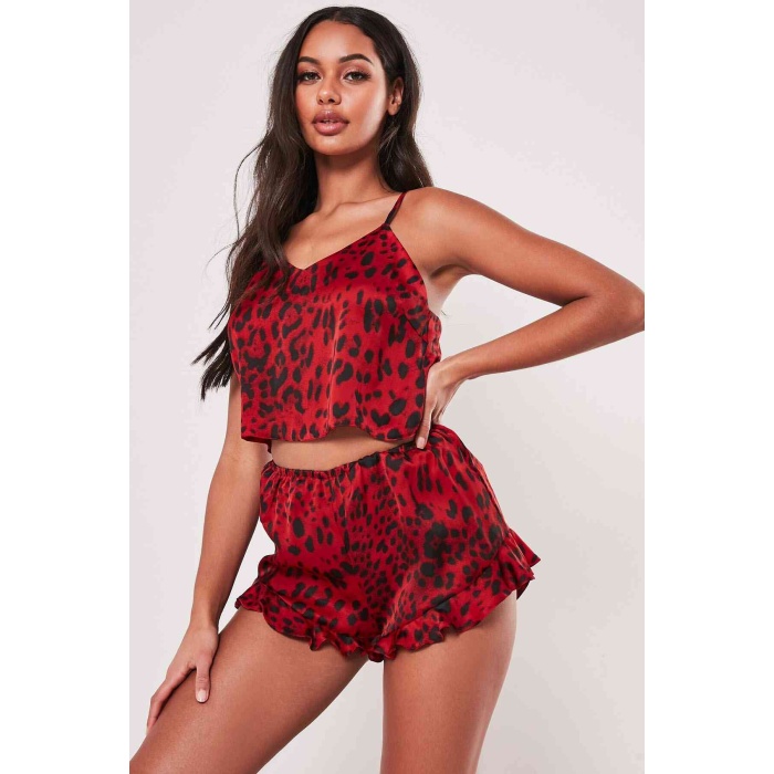 Merry See Saten Baskılı Şortlu Pijama Takım Çok Renkli