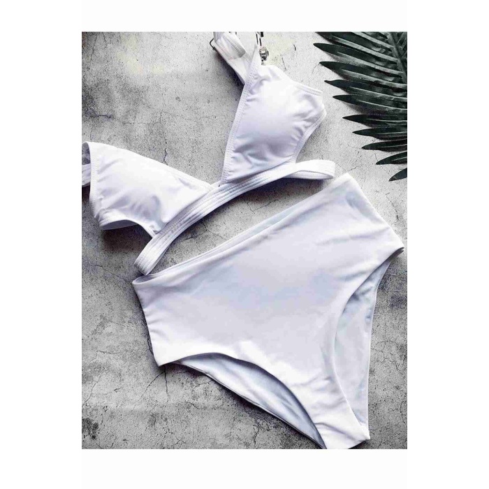 Angelsin Özel Tasarım Yüksek Bel Bikini Takım Beyaz