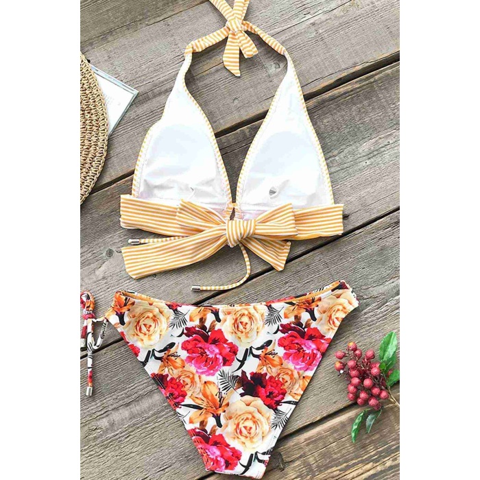 Angelsin Bağlamalı Çiçekli Bikini Alt Çok Renkli