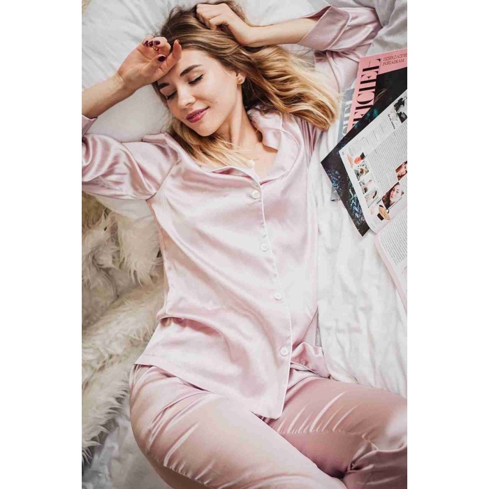 Merry See Saten Pijama Alt Pembe Açık