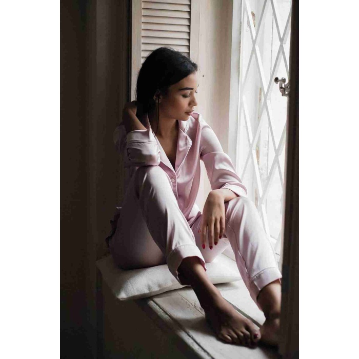 Merry See Saten Pijama Alt Pembe Açık