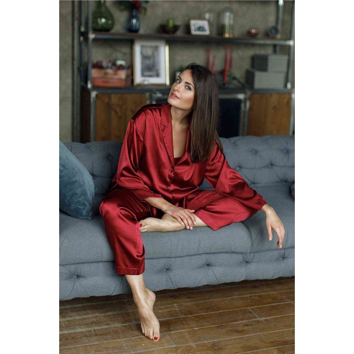 Merry See Saten Pijama Takım Kırmızı