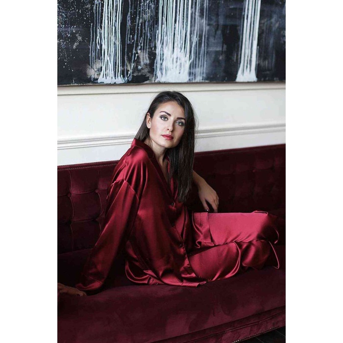 Merry See Saten Pijama Takım Kırmızı