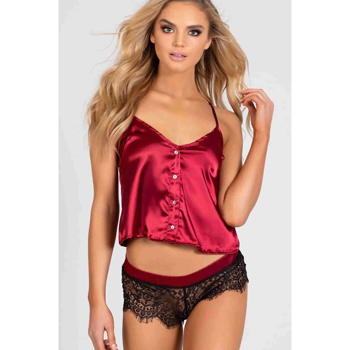 Merry See Dantelli Saten Pijama Üst Kırmızı