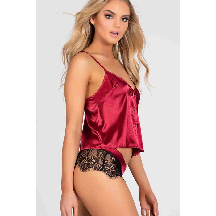 Merry See Dantelli Saten Pijama Üst Kırmızı