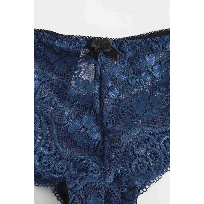 Merry See Dantel Sütyen Külot Saten Pijama Alt 3 lü Takım Lacivert