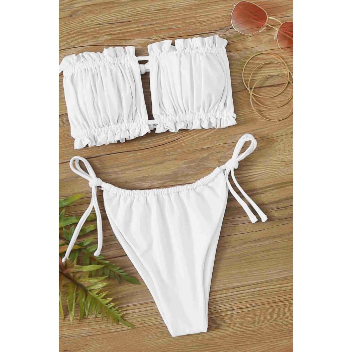 Angelsin Brezilya Model Büzgülü Bağlamalı Bikini üst Beyaz