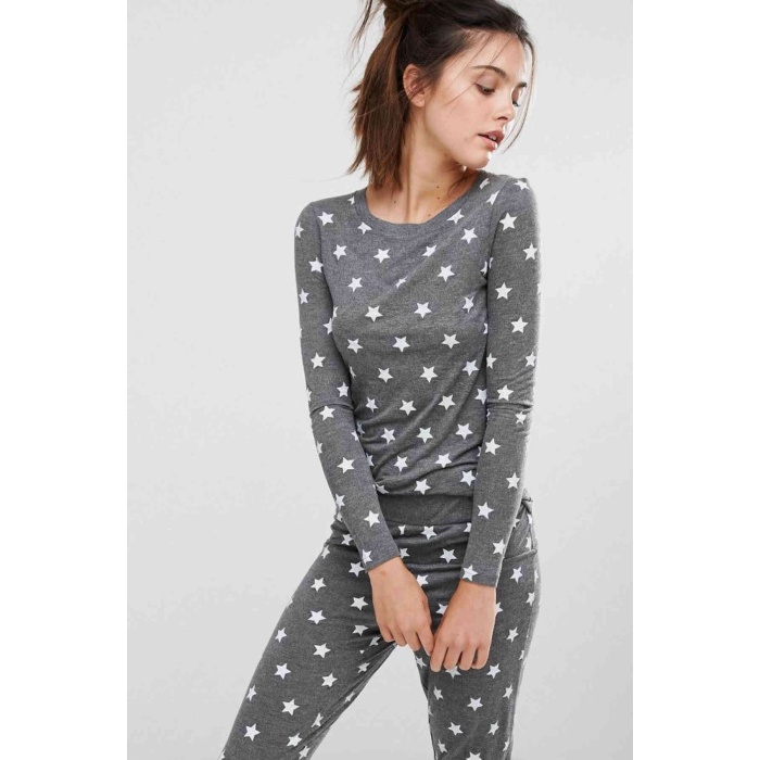 Merry See Gri Yıldız Desenli Pijama Takımı