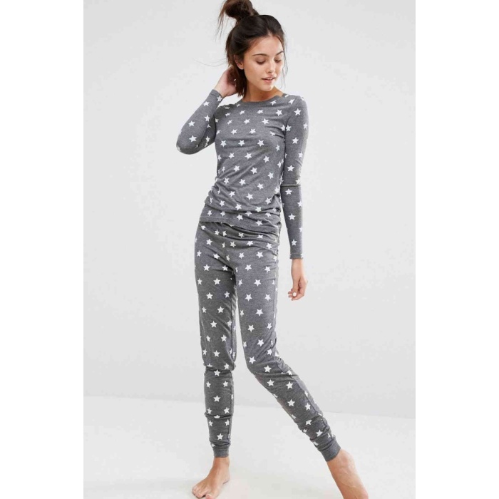 Merry See Gri Yıldız Desenli Pijama Takımı