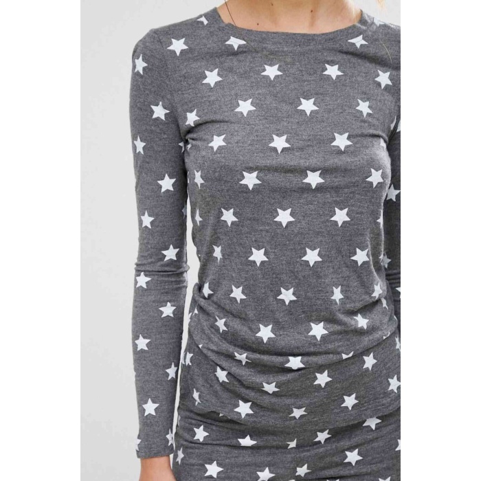 Merry See Gri Yıldız Desenli Pijama Takımı