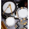 Bone Adler 24 Parça 6 Kişilik Gold Yaldız Detaylı Geometrik Desenli Siyah Beyaz Porselen Yemek Takımı Lüx