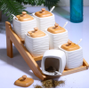 6 lı Kaşıklı Baharatlık Bambu Porselen