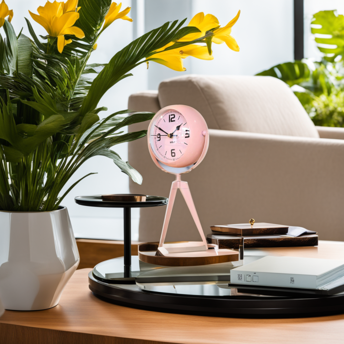 3 Ayaklı Vintage Demir Masa Saati Pembe Küçük Boy 20 cm