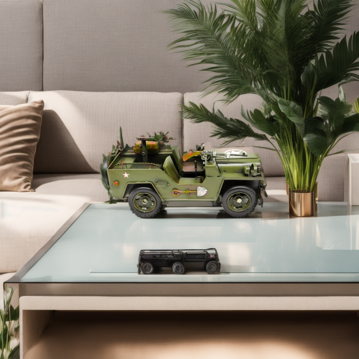 Dekoratif Vintage Metal Askeri Jeep Biblo