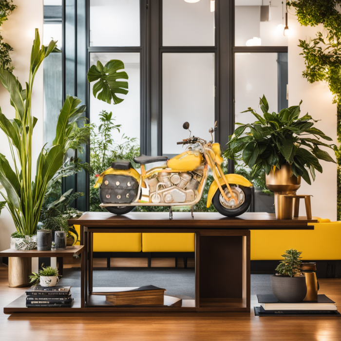 Dekoratif Metal Chopper Model Motosiklet Biblo - Sarı