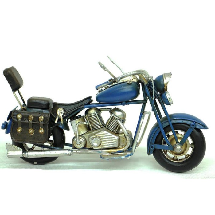 Dekoratif Metal Chopper Model Vintage Motosiklet Biblo - Mavi