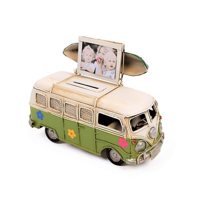 Dekoratif Vintage Model Klasik Metal Minibüs Çerçeveli Kumbara Yeşil