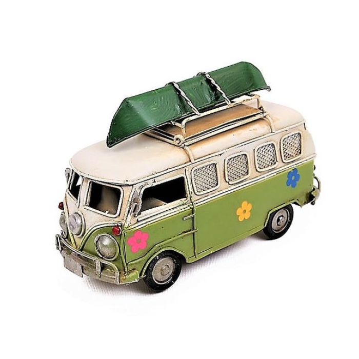 Dekoratif Vintage Model Klasik Metal Minibüs Çerçeveli Kumbara Yeşil