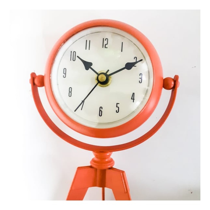 3 Ayaklı Vintage Demir Masa Saati Kırmızı Büyük Boy 30 cm